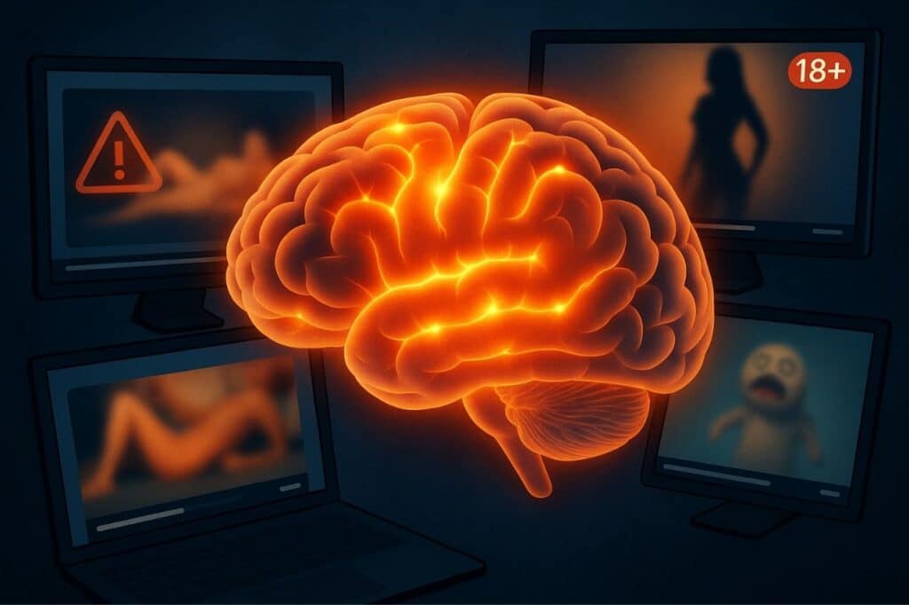 cerveau stimulé par des vidéos choquantes sur écrans, effet dopamine
