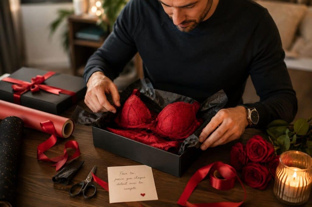 préparation d'un cadeau romantique intime