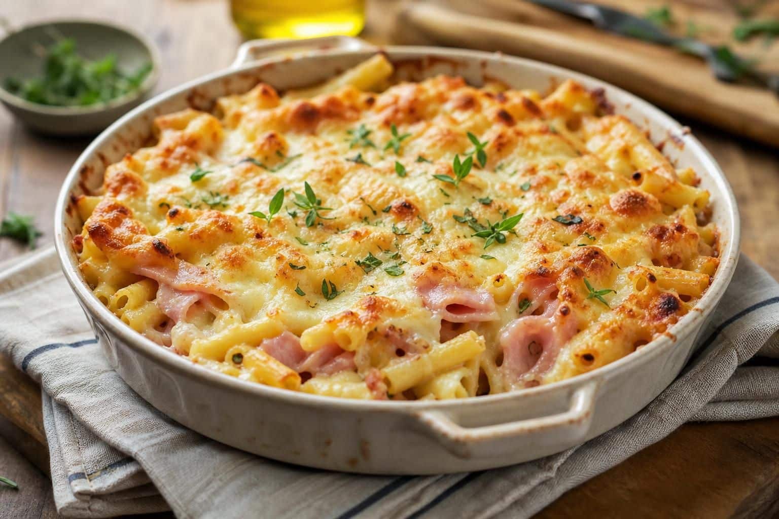 découvrez notre délicieuse recette de gratin de pâtes au jambon et au fromage, facile à préparer et idéale pour un repas gourmand en famille.
